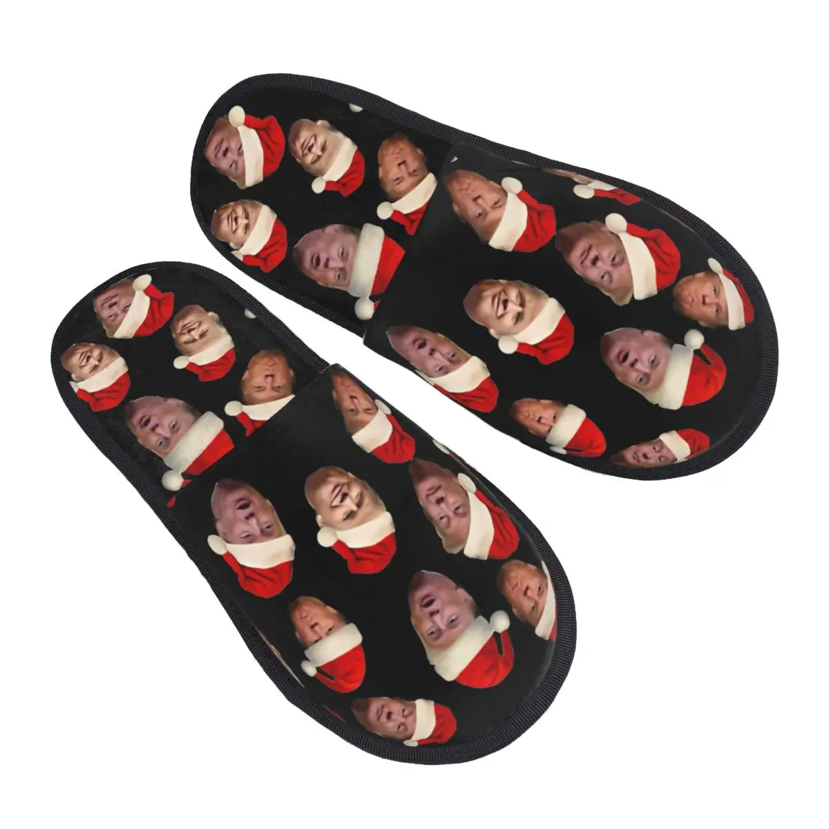 Donald Trump Christmas Funny Home Cotton Slippers Bedroom MAGA Santa Xmas Soft Household Fur Slides Slippers Anti-skid