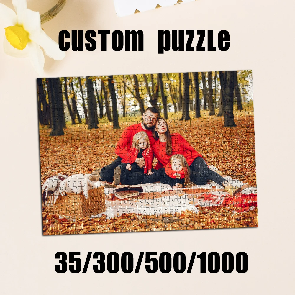 35/300/500/1000 Stück personalisiertes, individuelles Foto-Familien-Picknick-Puzzle, Muttertag, Vatertag, Schulanfang, Halloween, Weihnachten