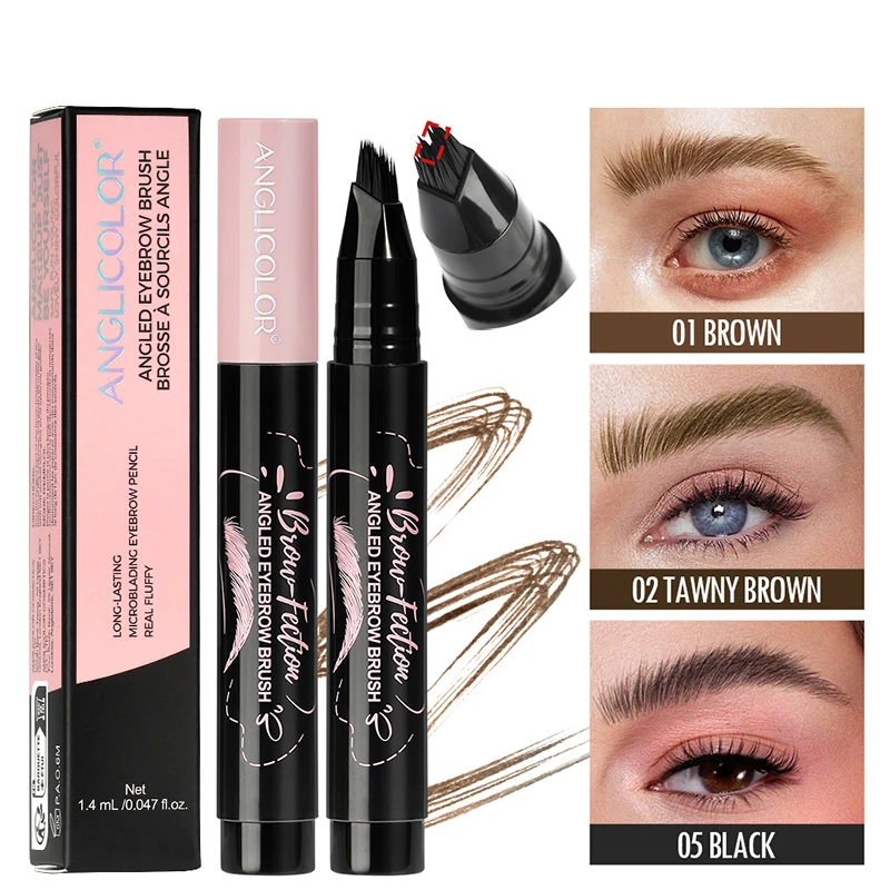3-Farben-Augenbrauenstift, wasserdicht, geteilte Spitze, Augenbrauen-Tattoo-Stift, wasserdicht, flüssig, schwarz, braun, Augenbrauen-Make-up-Stift