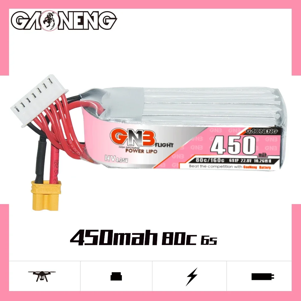 GAONENG GNB 450mAh HV 6S 80C 160C 22.8V XT30 LiPo Battery 3 inch Toothpick Drone Cine Whoop Cinelog Cinewhoop Spare RC Parts