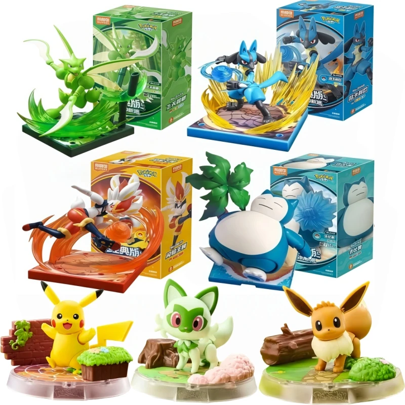 

Original Pokemon Building Blocks Pikachu Snorlax Scyther Eevee Sprigatito Lucario Cinderace Cartoon Model Toy Childrens Gift