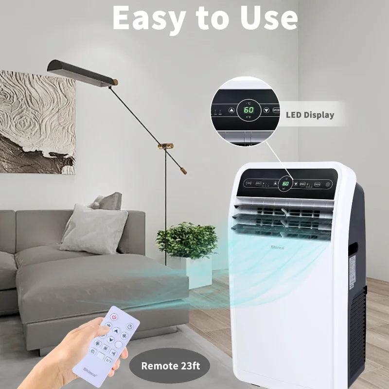 Shinco 10,000 BTU Portable Air Conditioner, Portable AC Unit with Built-in Cool, Dehumidifier & Fan Modes for Room up to 300