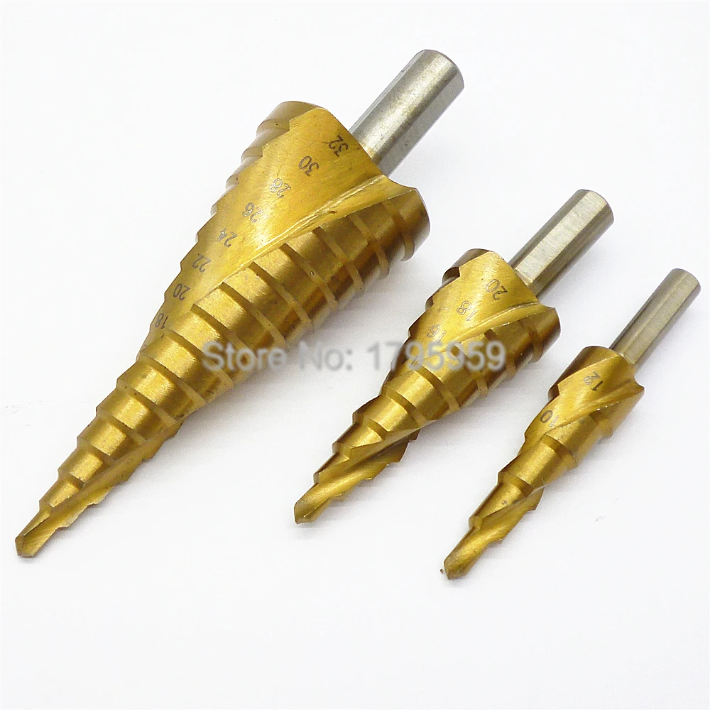 3pc HSS Step Drill Bits Set Triangle Shank Titanium Coated Core Drill Bit Industrial Reamer Hole Cutter 4mm to 12mm/20mm/32mm
