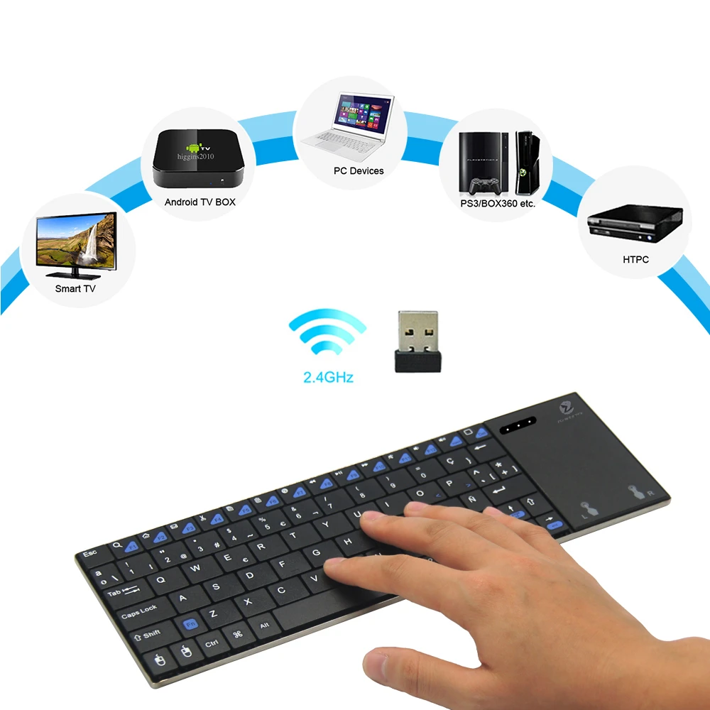 Zoweetek Mini Wireless Keyboard with Touchpad Spanish English German version for PC Smart IPTV Android TV Box