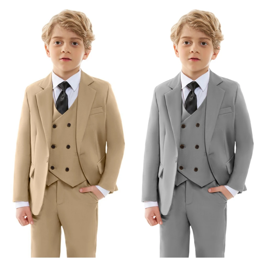 Classic Comfortable 4 Pieces Child Blazer Handsome Slim Fit Dresswear Suit Set For School Activities Kids Wedding Dress Clothes