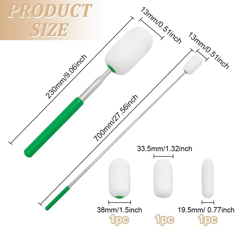 N85R-3PCS 도자기 용 텔레스코픽 스폰지 스틱, 도자기에서 물 제거를위한 스테인레스 스틸 핸들 흡수성 스폰지 헤드