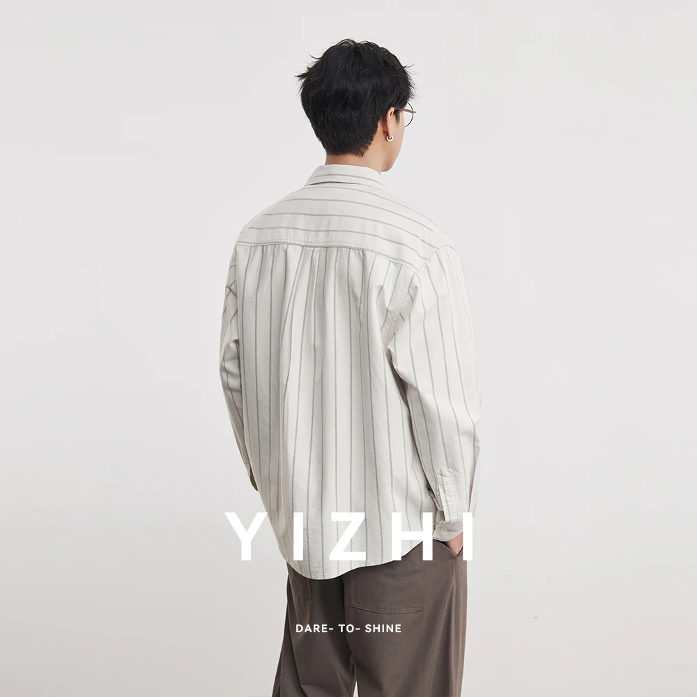 Fashion Oxford Wide Striped Cotton Lapel Long-sleeved Shirt Men Spring And Autumn 2026 New Men's Shirt Trend