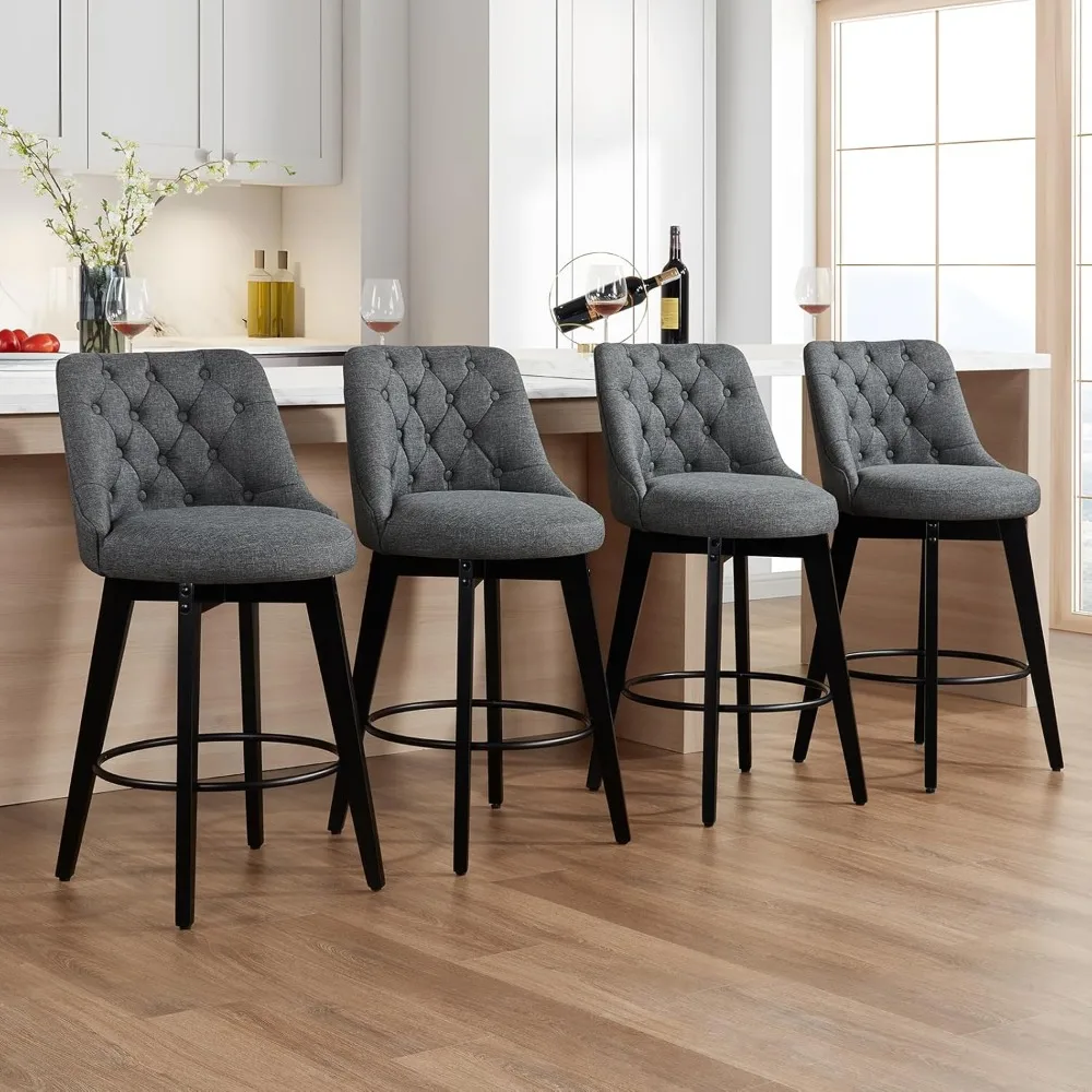 

Swivel Bar Stools Set of 4, Linen Counter Height Bar Stools with Back, Upholstered Wooden Bar Stools for Kitchen Island, Grey