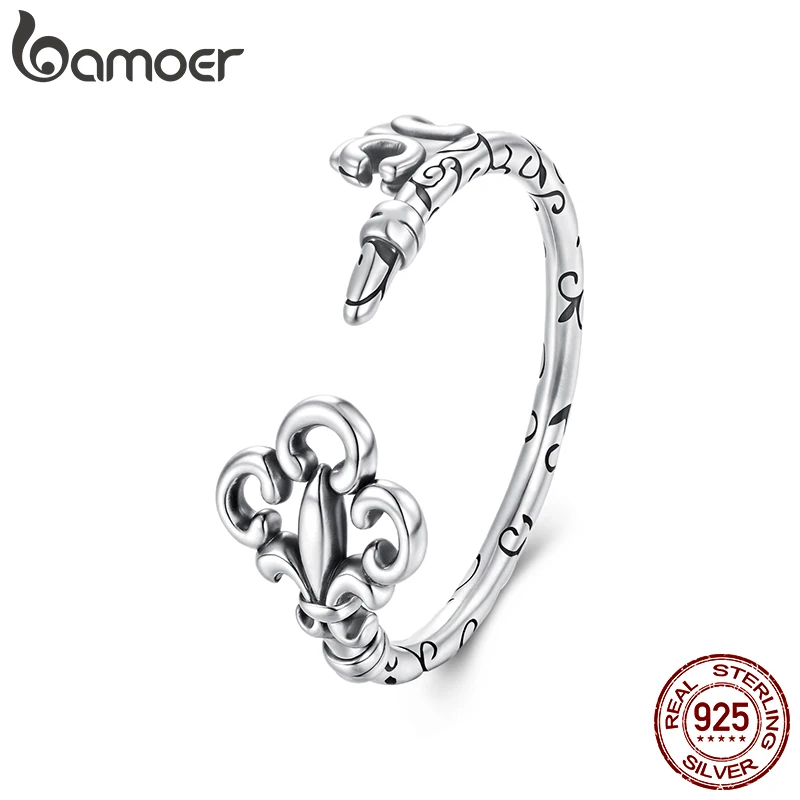 Bamoer 925 فضة مفتاح حلقة مفتوحة نمط خمر جوفاء قفل لامعة الدائري الأصلي للنساء هدية خرافية سحرية #1