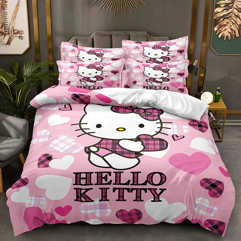 KT Cat Series Three-piece Duvet Cover  Warm and Comfortable for A Good Night's Sleep Hello