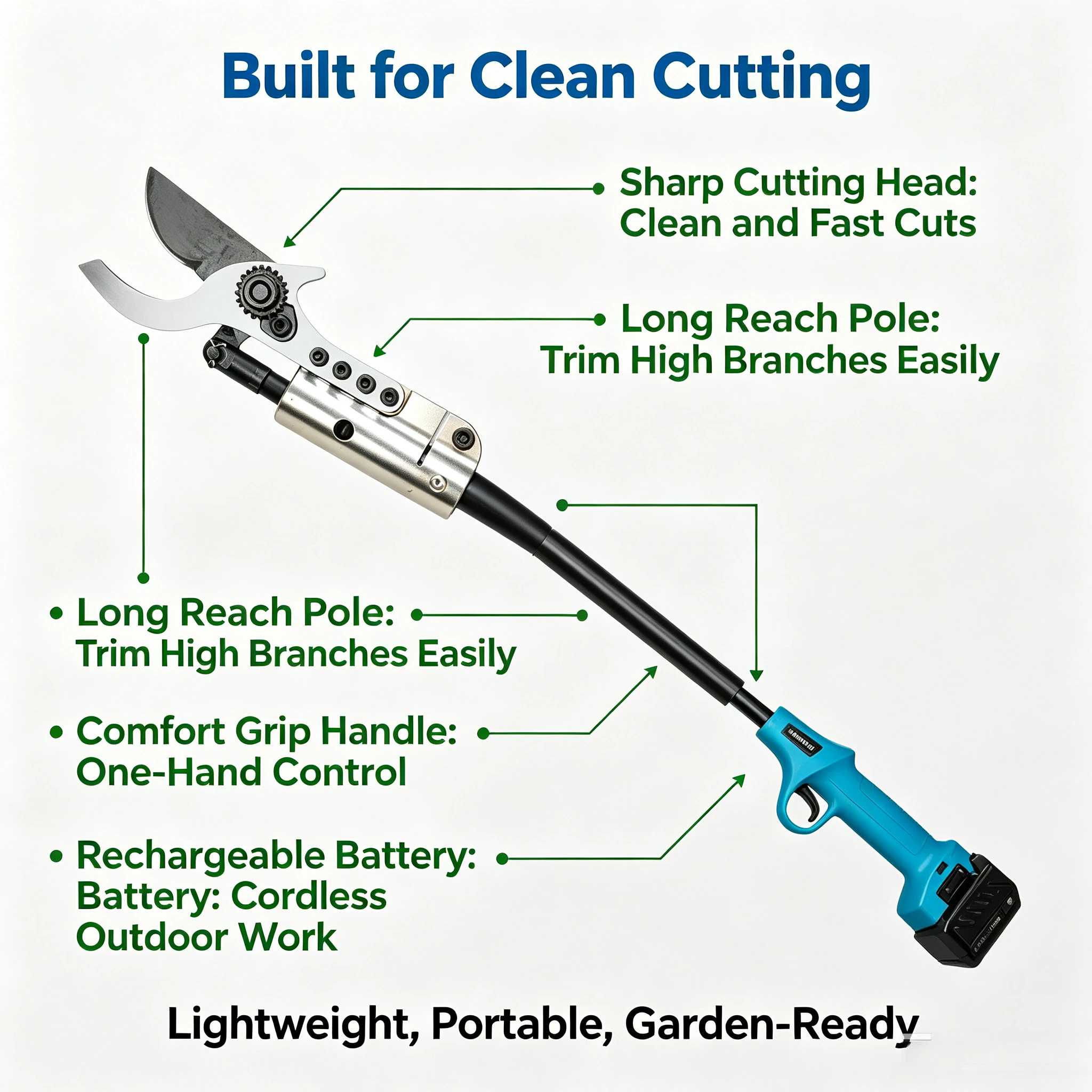 Rechargeable Electric High-Branch Shears With Extended Rod, High-Altitude Garden Lithium-Ion Tree Pruning Shears