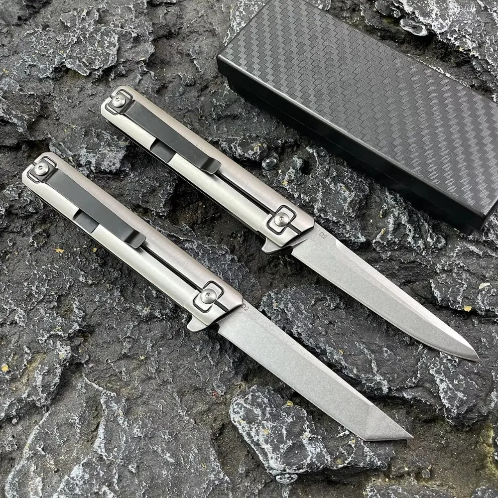Exquisito Navaja de Bolsillo con Hoja de Acero 440C y Mango de Acero Inoxidable 420, Cuchillo Plegable Duradero para Supervivencia al Aire Libre, Herramienta para Pelar y Cortar
