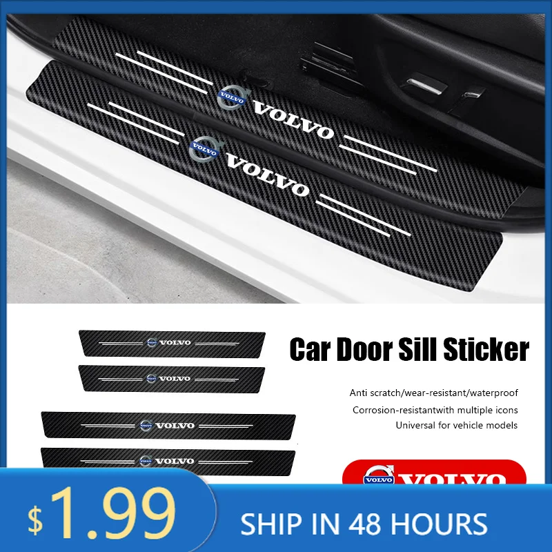 

2026 Hot For Volvo 5Pcs Carbon Fiber Car Stickers Door Sill Anti ScratchProtector Decor For Volvo XC90 V90 V60 XC60 V40 EC40 EX