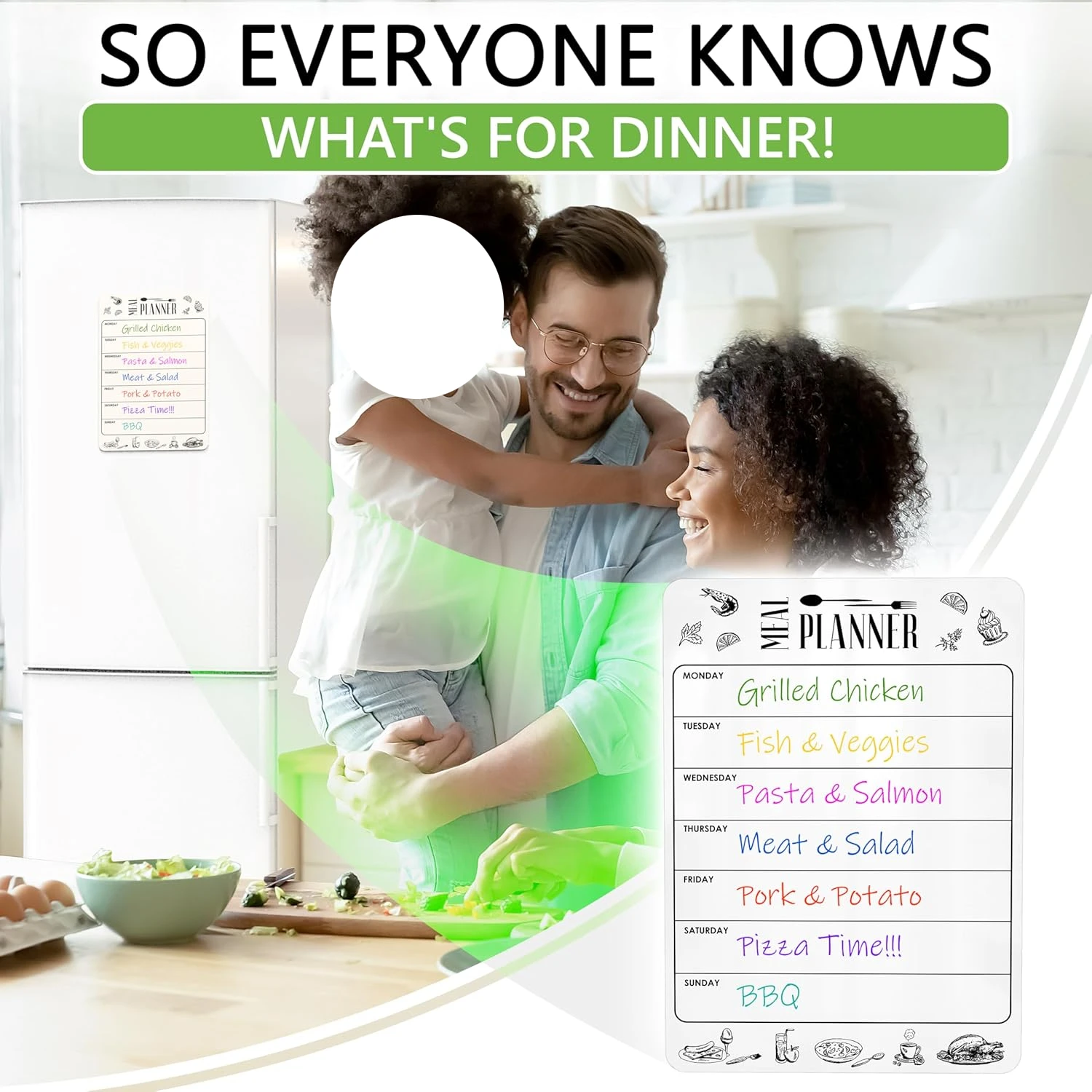 Dry Erase Magnetic Meal Planner Refrigerator A4 (8.5x12 inch) - Magnet Weekly Menu Board Fridge - Magnetic Menu White Board - Fr