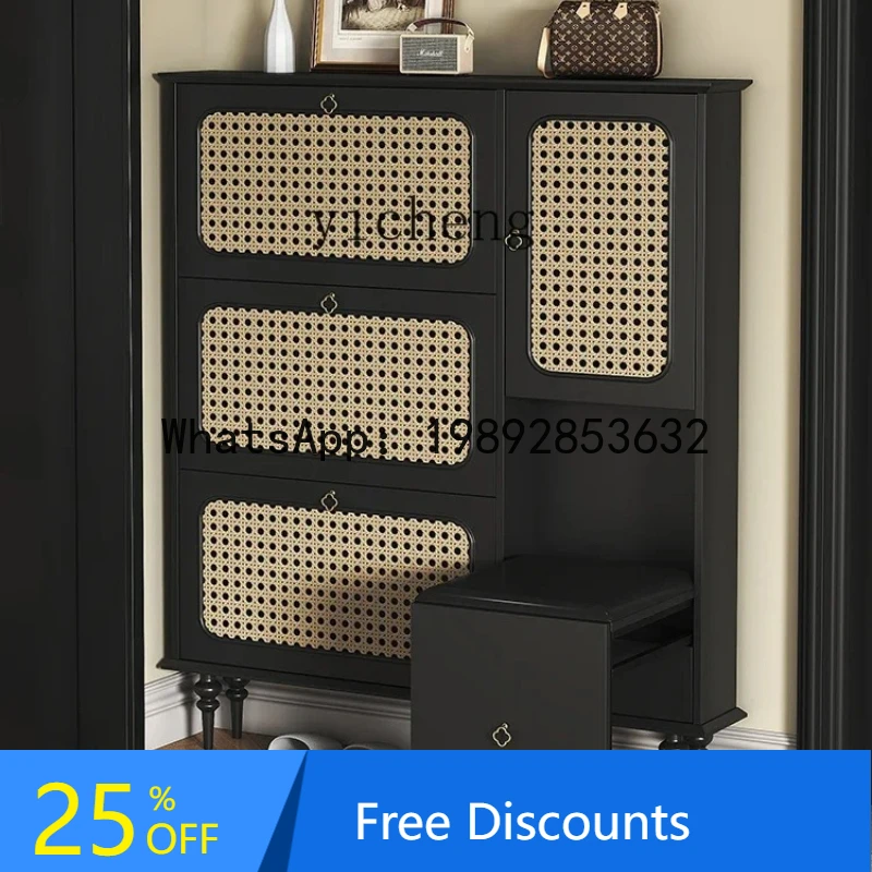 BB Vintage Rattan Ultra-Thin Shoe Cabinet Home Doorway Corridor Corridor Tilting Entrance Cabinet Against The Wall