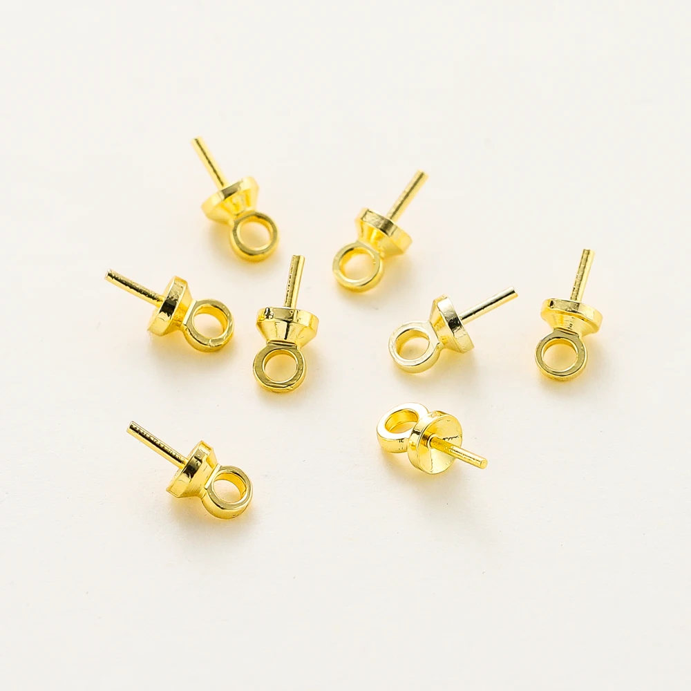 20Pcs 14K/18K Gold Color Plated Brass Eye Pin Pearl Charm Connector Bail Pendants Findings for DIY Jewelry Making Accessories