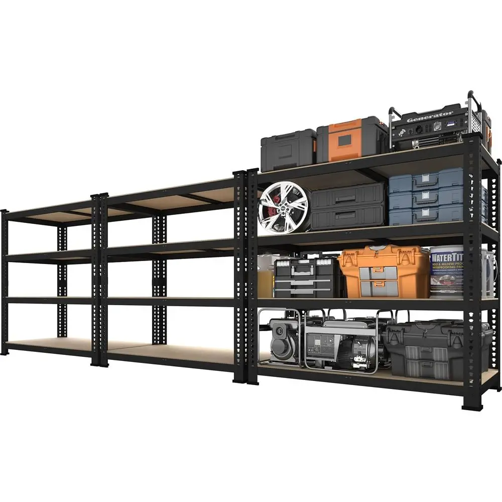 

4-ярусные регулируемые металлические стеллажи для хранения - 40Ш x 20Г x 60В, прочные гаражные стеллажи, черные, комплект из 3 штук