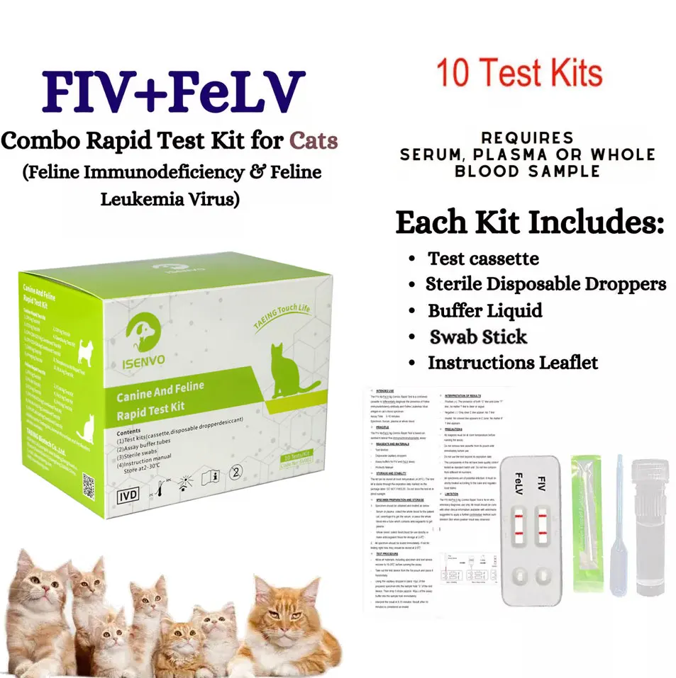 10 Pcs (FIV+FeLV) Feline Immunodeficiency & Leukemia Combo Test Kits for Cats