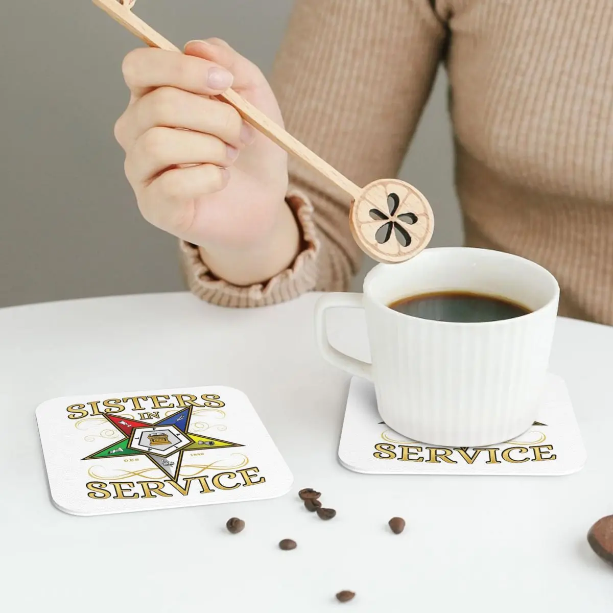 OES Emblem Order Of The Eastern Star Coasters Leather Placemats Non-slip Insulation Coffee Mats For Pads Set of 4
