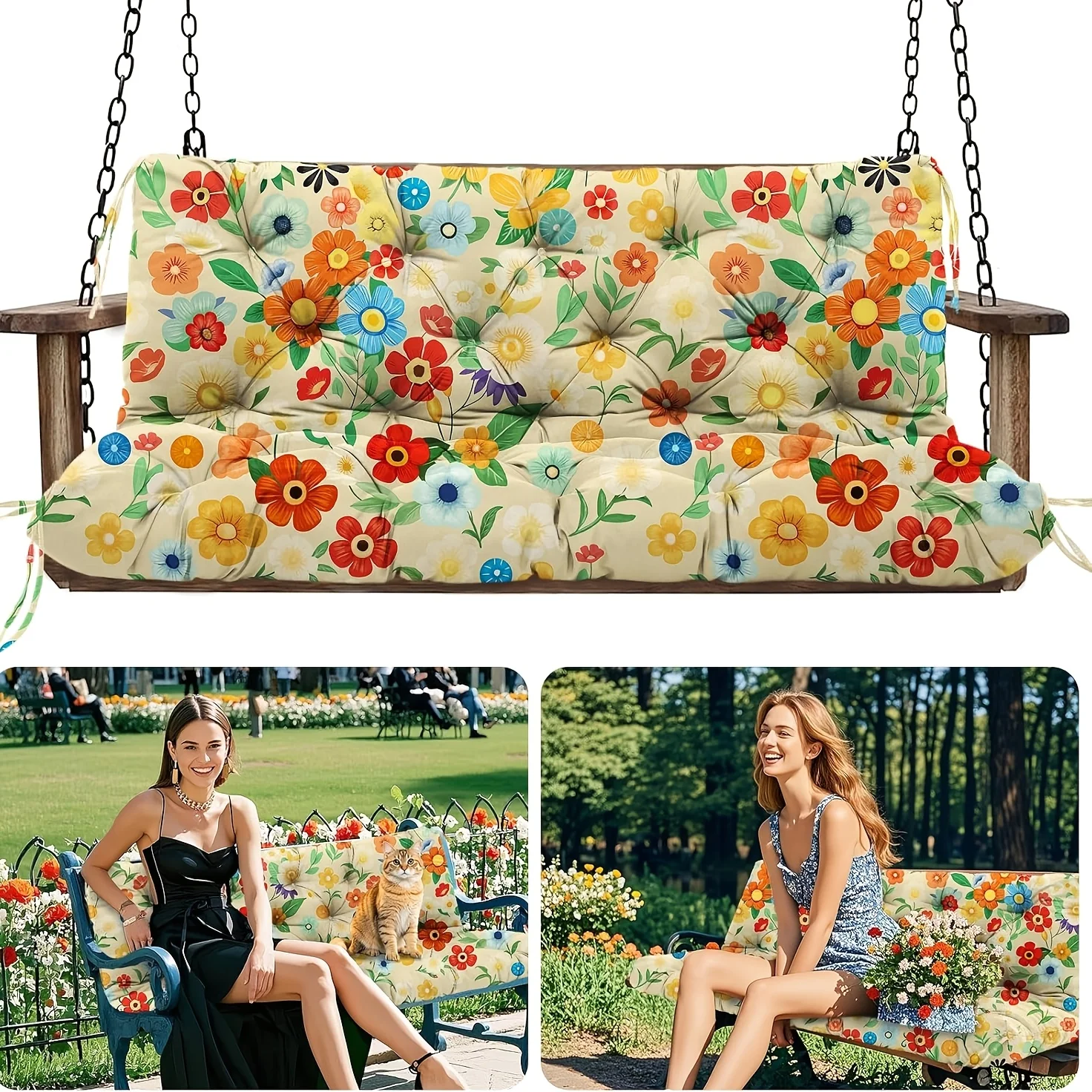 

Porch Swing Cushions Waterproof All-Weather Fade-Resistant 48 Inch X 40 Thick 5'' Patio Chair Cushions with Ties for Backyard 2-3 Seater Replacement with Backrest Ergonomic Lumbar Support