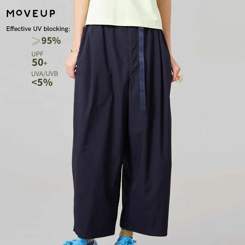 MOVEUP Loose Straight Pants 2026 Summer New Elastic Waist Buckle Adjustable Waistband Pocket Casual Pants For Women 3ELX20130