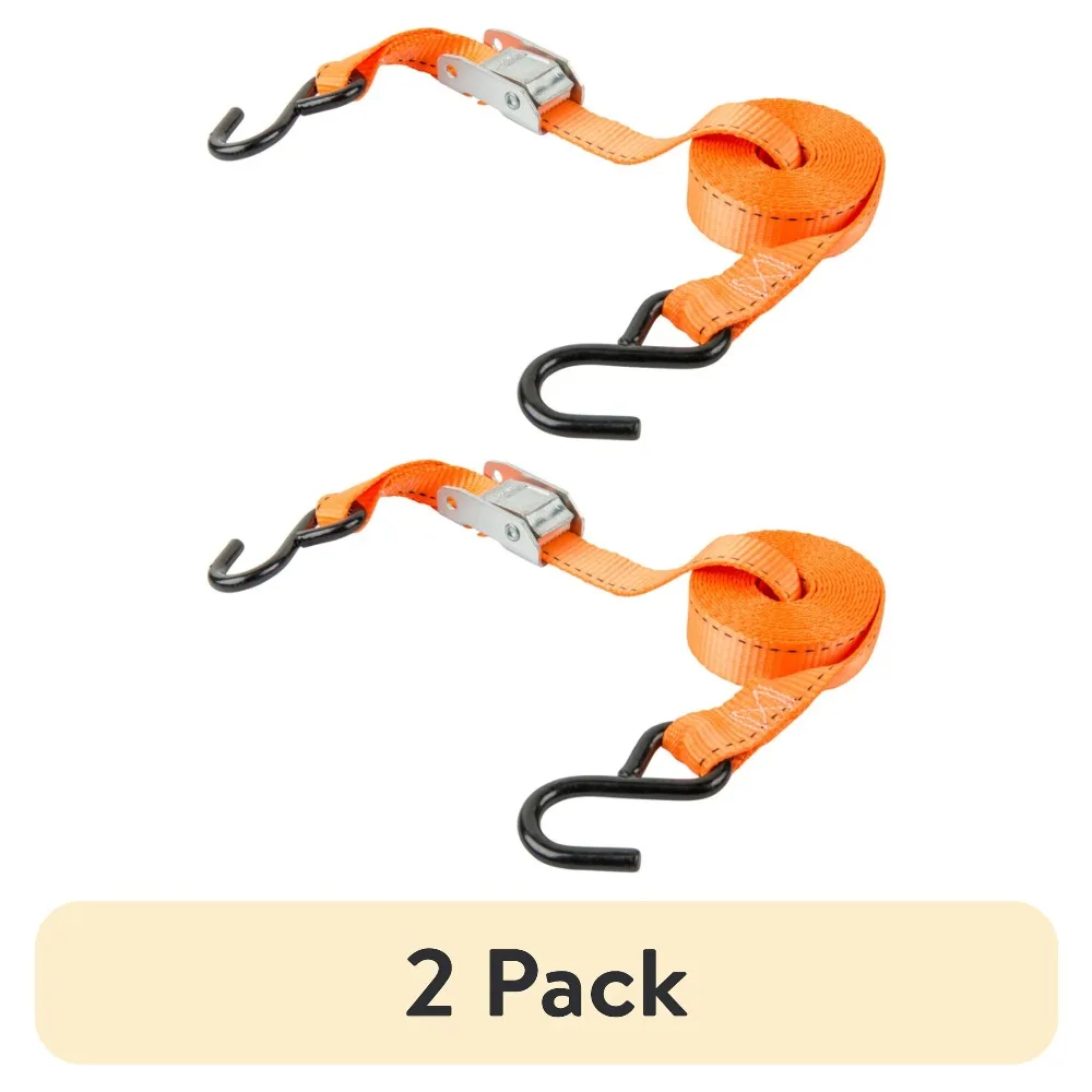 2 Pack 10 Feet 1 Inch Wide Heavy Duty Cam Buckle Tie Down Straps Ratchet Truck Strap with J Hooks for Cargo Motorcycle ATV Boat Trailer Moving Transport 400 lbs Capacity