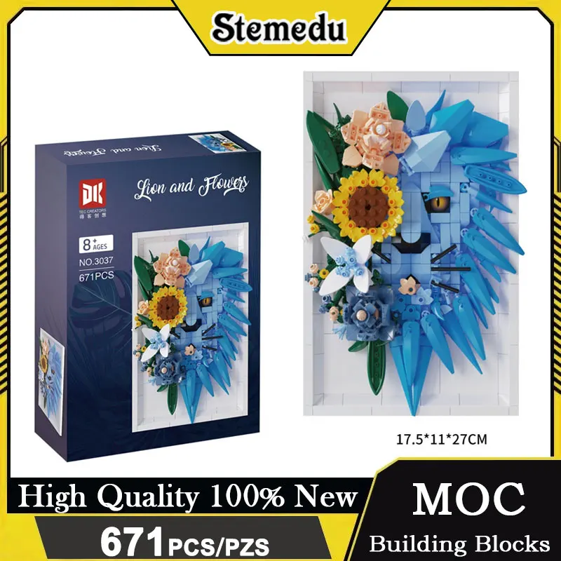 

671Pcs Lion Sunflower Photo Frame Hanging Wall Art Building Blocks DIY Home Decor Construction Brick Toy for Kids Adults Gift