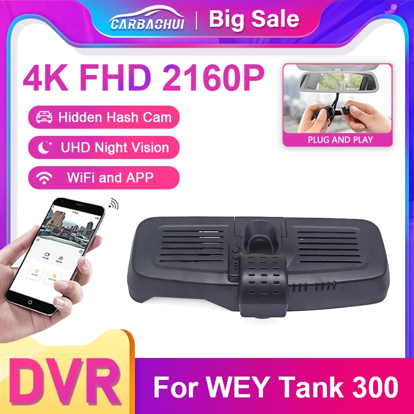 

Plug and Play 4K 2160P Dash Cam Car DVR Camera 2 Lens Recorder Wifi Night Vision For Great Wall WEY Tank 300 2020 2021 2022 2023