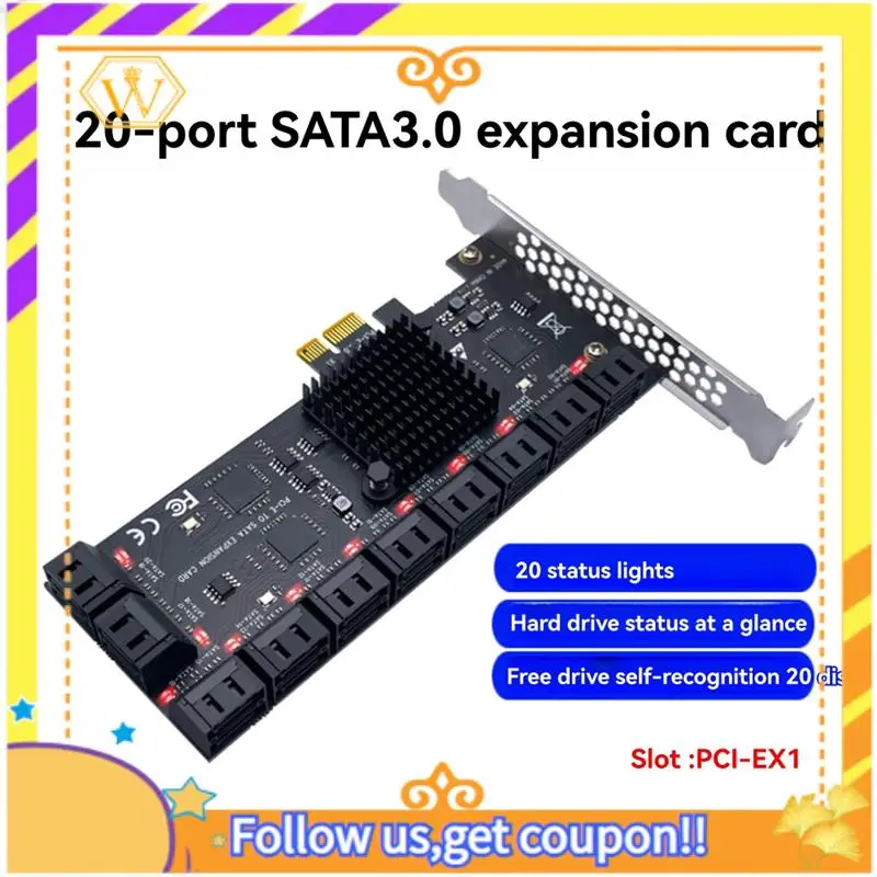 

Latest-20 Ports SATA 3.0 Pcie Card Pcie Tosata Controller Expansion Card Support SATA 3.0 Devices