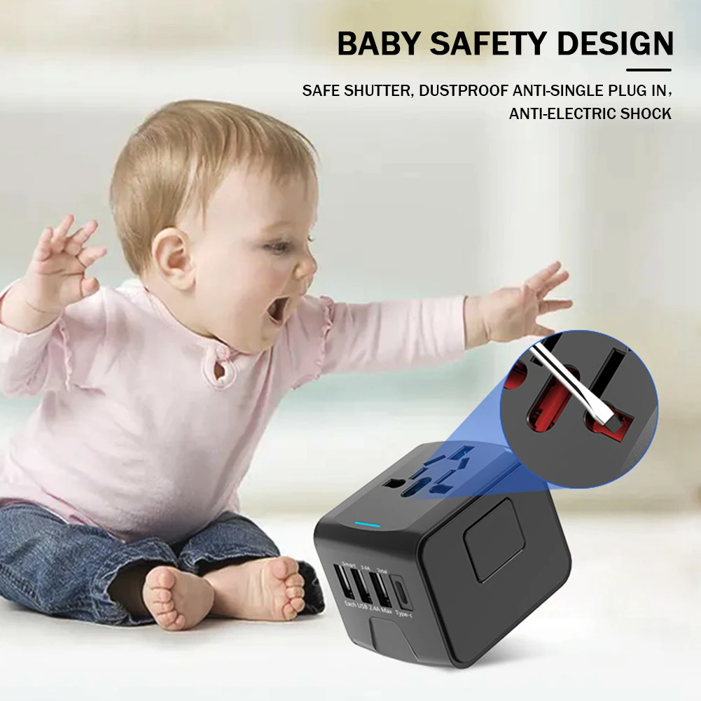 محول السفر العالمي 100 فولت-250 فولت التيار المتناوب التيار المتناوب محول القابس الطاقة 3 USB و 1 نوع C منافذ للولايات المتحدة الأمريكية الاتحاد الأوروبي المملكة المتحدة الاتحاد الأفريقي الهاتف الخليوي المحمول #1