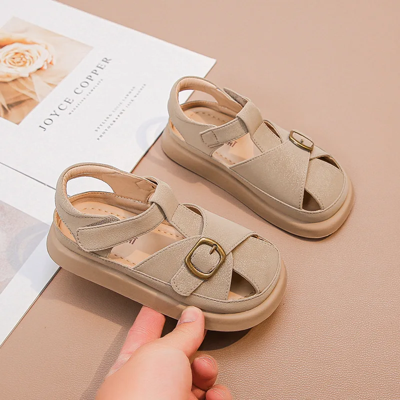 Skin-Friendly Comfortable Lightweight girl Sandals toe protect Anti-slip sole with Suede Material