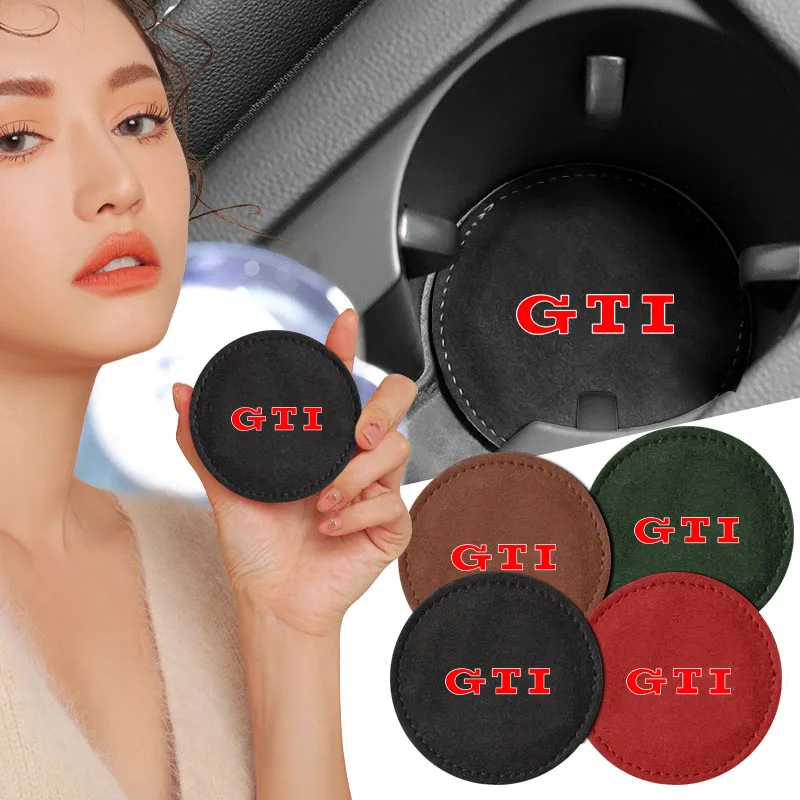 Tapete Antiderrapante de Couro para Porta-Copos de Carro com Emblema para VW GTI Golf-6 7 4 5 POLO Passat B5 B6 B7 T4 T5 Tiguan Jetta Gol