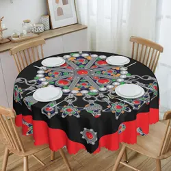 Round Oilproof Kabyle Jewelry Table Cover Amazigh Carpet Morocco Tablecloth for Picnic 60 inch Table Cloth