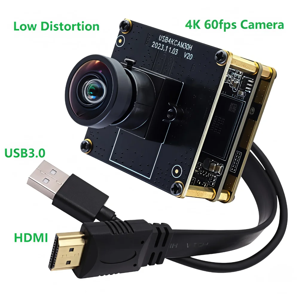 ELP 4K 60fps USB3.0 HDMI Industrial Camera 120°No Distortion Wide Angle Lens UVC Plug Play Webcam for 3D Printer
