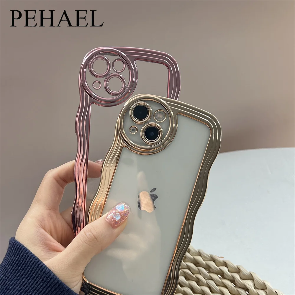 PEHAEL Electroplated Wave Phone Case for IPhone 15 14 13 12 Pro Max 11 Pro X XR XS 8 7 6 S Plus Protective Shell Protector Cover