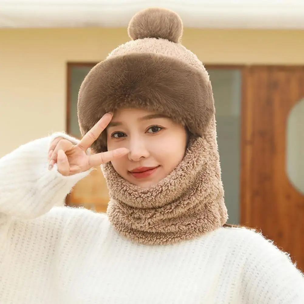 Winter Knit Hat Thermal Beanie Plush Winter Hat with Scarf for Women Cold proof Front Cover Full Ideal for Outdoor