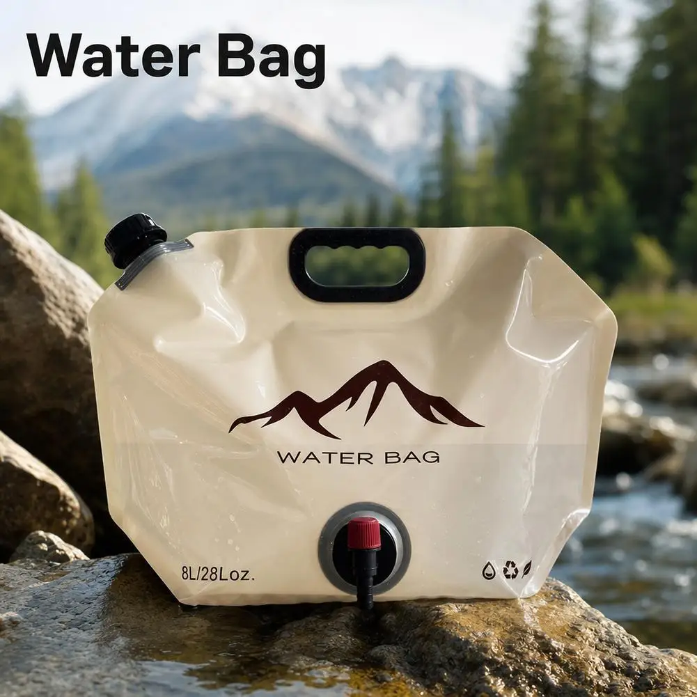 Portable Outdoor Water Tank 8L Foldable Water Bag With Faucet Large Capacity Water Container For Outdoor Camping BBQ Fishing