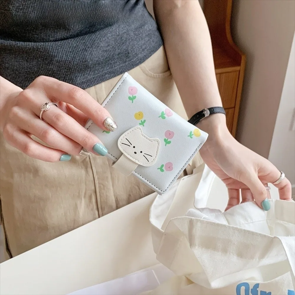 Portable Tulip Women Wallet PU Leather Tri-Fold Coin Purse Multi-Color Multi-slot Card Holder Students