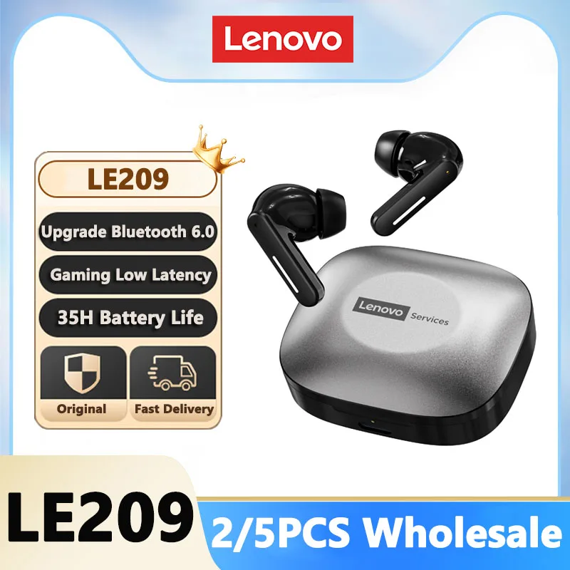 

2PCS 5PCS Lenovo LE209 Wireless Earphones Noise Cancelling Bluetooth 6.0 Headphone HiFi Music HD Call Game Headset