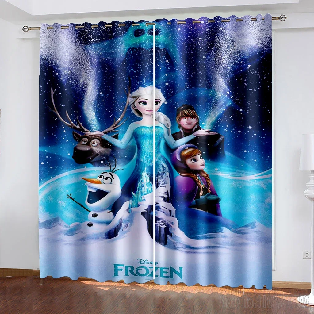 Disney Anime Magic Frozen Princess Anna Elsa Window Curtain 3D Print Blackout Curtains Living Room Bedroom Decor Kids Gift