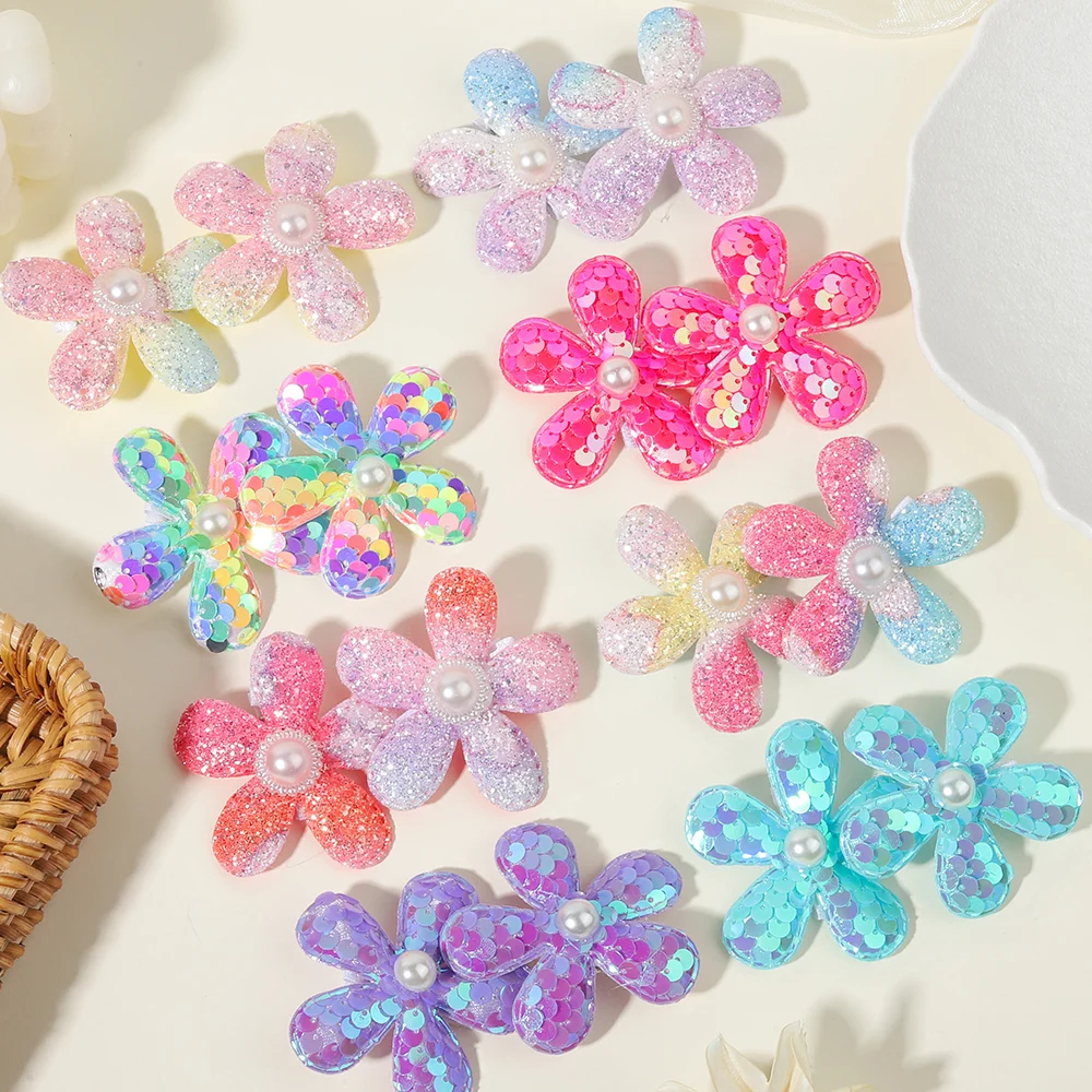 

2 шт., разноцветная заколка для волос с бантиком и цветком любви с блестками - блеск каждый день в подарок для подростков, милая заколка для волос, детские аксессуары для волос