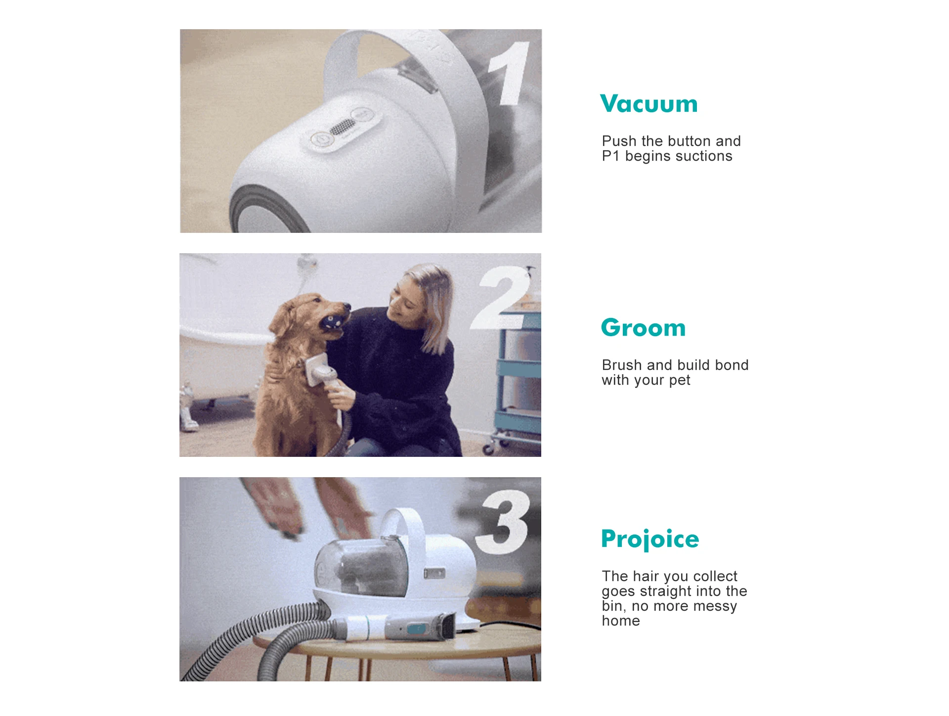 Neabot P1 Pro Pet Groomer Hair Vacuum Cleaner with Groom Kit Brushes Trimmers & Blades for Pet view 4
