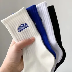 4Pairs Human Snow Mountain Embroidery Socks Simple and Elegant Men Women Snow Mountain Range Sport Socks Basketball Calcetines