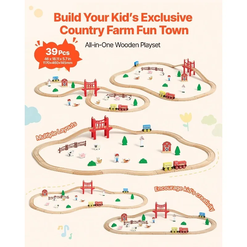 

【From China】 Wooden Train Set 39PCS Wood Track with Magnetic Railway Accessories with Major Brands Toy for Kids Toddlers