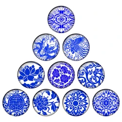 24pcs/lot Round Glass Cabochon 10mm 12mm 14mm 20mm 25mm Blue And White Porcelain DIY Jewelry Making Findings & Components H159