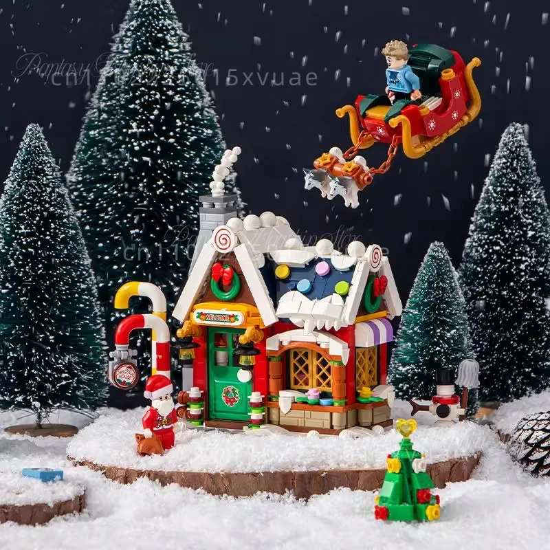 

New Small Particle Building Blocks Assembly Toy Puzzle Children's Christmas House Candy House Model Collect Christmas Gift