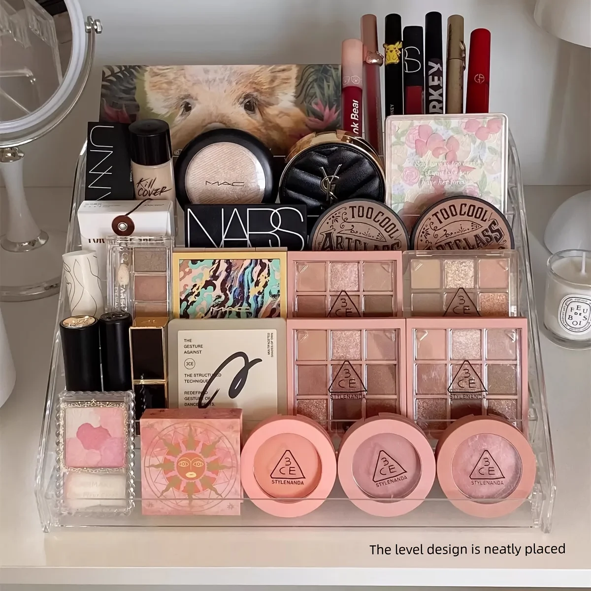 Acrylic Cosmetic Storage Rack | Desktop Lipstick Eyeshadow Palette Makeup Dressing Table Shelf Display Box