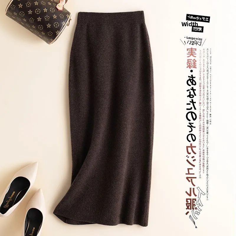 

Lamb Wool Knitted Mid-Length Skirt High Waist Bodycon Skirt Korean Sle Pure Color Commute Autumn Winter Faion Women's Skirt