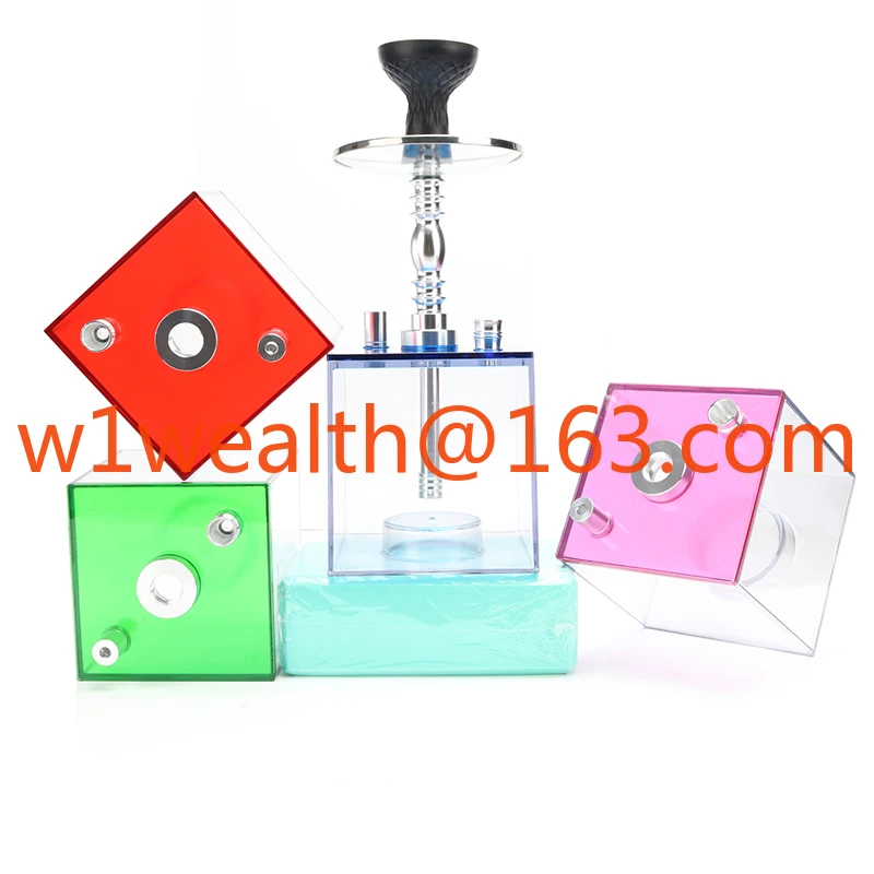 5 Colors Cube Hookah LED Shisha Acrylic Sheesha Nargile Wholesale square Hookah Custom Hookah Sets