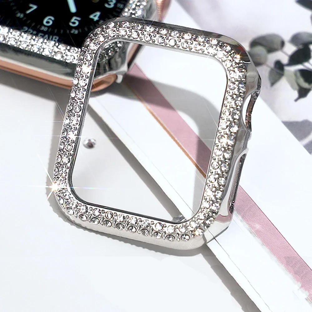 Abdeckung für Apple Watch Gehäuse 42 mm 46 mm Serie 10 Zubehör Bling Diamant Strass PC Bumper Protector Gesicht iWatch Schutz